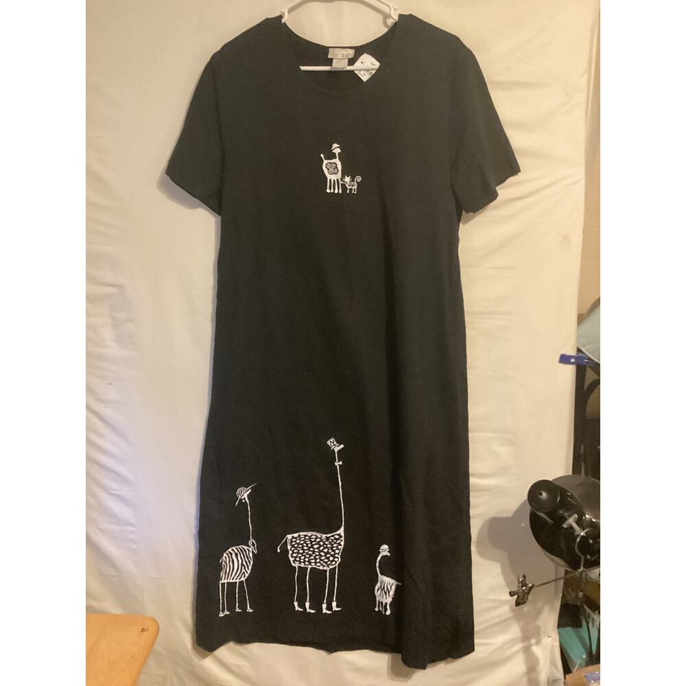 2179 Cite Womens Short Sleeve Giraffe Print Dress Black Size Small Petite